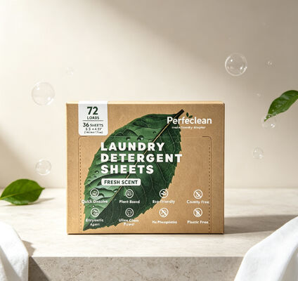 Lembar deterjen cuci biodegradable berbasis tumbuhan dengan 55% bahan aktif untuk cuci berkelanjutan