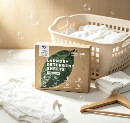 100% Biodegradable Laundry Detergent Sheets HE Berbasis Tanaman Kompatibel untuk Cuci Ramah Lingkungan