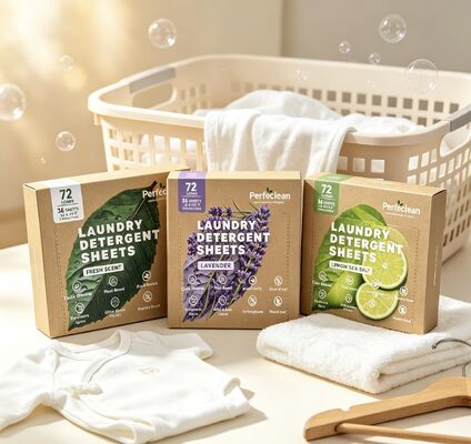 Lembar deterjen laundry yang dapat dikompos dengan pembersih tanah yang berat dan surfaktan berbasis tumbuhan