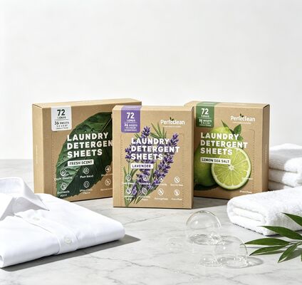 Lembar deterjen industri Eco Laundry dengan surfaktan berbasis tumbuhan untuk memecah noda lama yang tertanam dan kemasan yang dapat dikompos